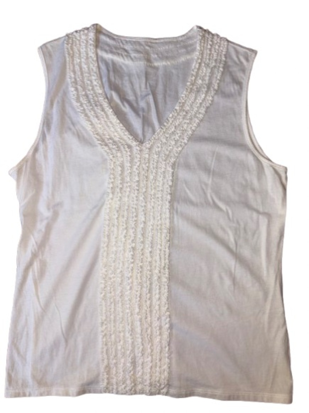 Talbots Women’s White V-Neck Sleeveless Top with Front Pintuck Detail size LP